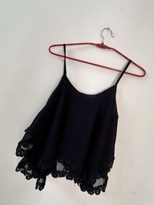 Black Camisole Top with Lace Trim