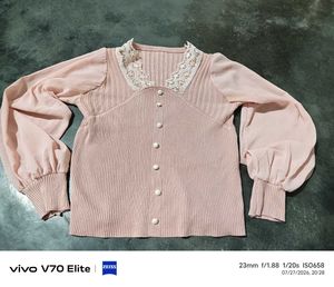 Chic Pink Lace Detail Button-Up Top