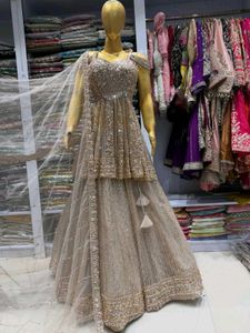 ✨️champagne gold peplum lehenga Set✨️