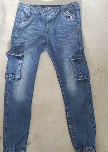 women's  Blue Denim Cargo Jogger Pants