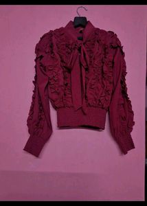 Maroon Ruffled top with Bow Detail