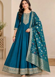Partywear Teal Anarkali Suit with Dupatta