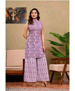 Lavender Printed Kurta with Palazzo