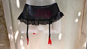Black Lace Garter Belt with Red Bow