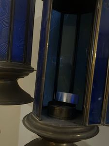 Antique stained glass brass Lanterns (Set of2)