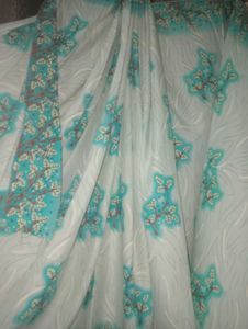 Beautiful Teal Floral Saree
