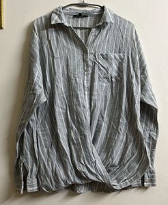 Grey Striped Twist Front Shirt