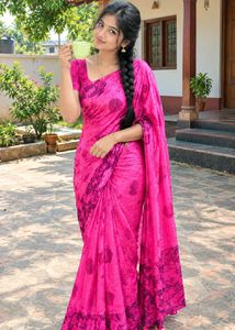 Beautiful Pink Printed Saree with Free Tea Cup