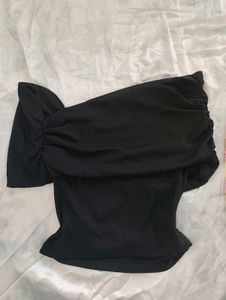 Black Ruched One-Shoulder Top