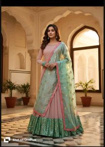 bust 42 Elegant Peach & Mint Kurta Set