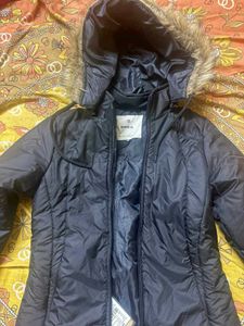 Black Padded Jacket with Fur Hood