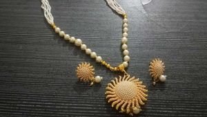 Pearl Sun Pendant Necklace &amp; Earrings Set