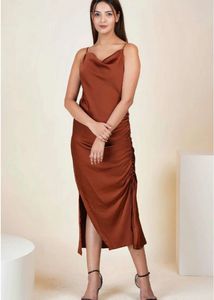 Satin Ruched Midi Dress