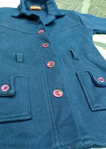 Woolen Blazer Coat Women Navy Blue Long Sweater