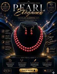 Elegant Red Pearl Necklace & Earring Set