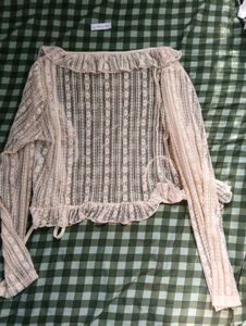 Sheer Lace Cardigan with Ruffles