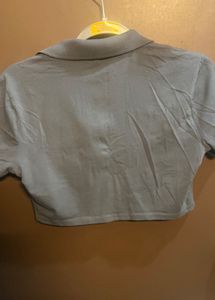 H&amp;M Grey Cropped Polo Top