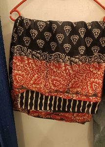 Beautiful Black &amp; Red cotton print sari