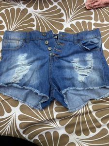 Distressed Denim Button-Fly Shorts