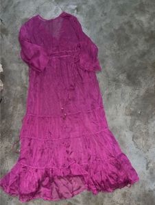Magenta Tiered Maxi Dress with Embroidered V-Neck