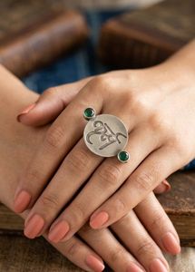 New Karam Symbol Brass Ring with Green Stones