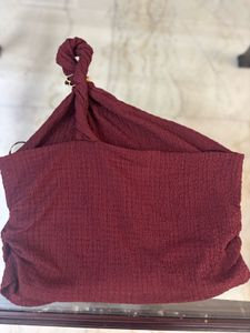 Maroon Textured crop top with Gold Ring Detail