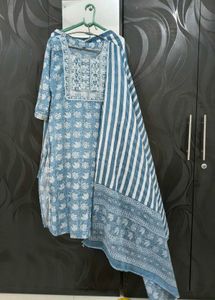 Blue Block Print Kurta with Dupatta
