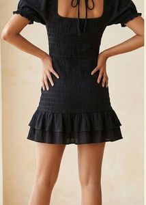 Smocked Black Mini Dress