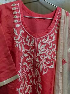 Coral Embroidered Kurti Set