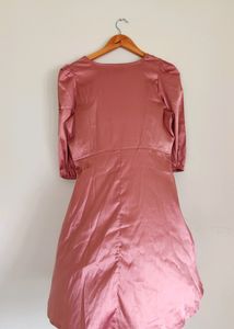 Onion Mauve Color Satin Short Dress