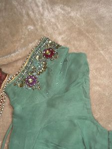 Purple Green Festive Saree(with blouse)
