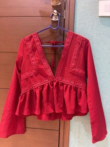 Maroon Bell Sleeve Peplum Top