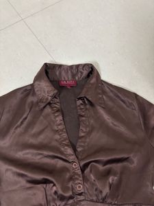 Chic Brown Satin Collared Top