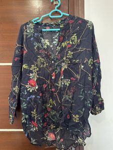 Dark Floral Print V-Neck Tunic Top