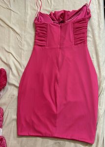 Hot Pink Ruched Off Shoulder Dress