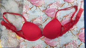 Red Bra with Lace Detail