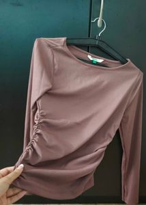 brown fitted ruched waist top 🔥