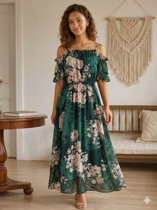 Floral Cold Shoulder Midi Dress