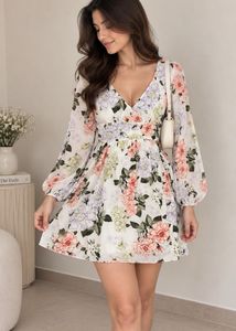 Floral Print V-Neck Mini Dress