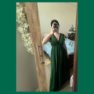 Elegant Green Leopard Print Maxi Dress