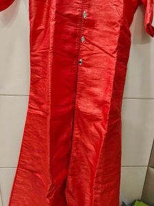 orange Ethnic Kurta with Embellished Neckline