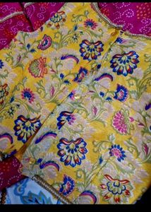 Vibrant Yellow &amp; Pink Kurta Set