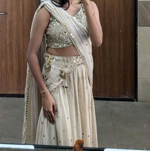 Golden beige ready to wear saree with blouse