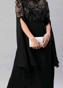 Midnight Elegance Black Embellished Cape Sleeve