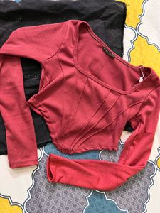 Pink Long Sleeve Crop Top