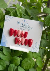 Red Floral Handmade Press-On Nails