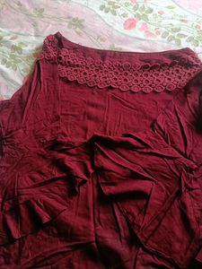 Maroon Lace Neckline Top