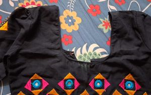 Embellished Black Cotton Blouse