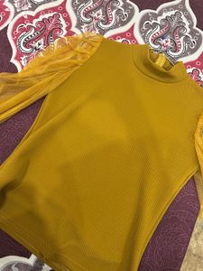 Mustard Yellow Tulle Sleeve Top