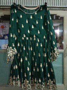 Green Georgette short frock with  flair sharara